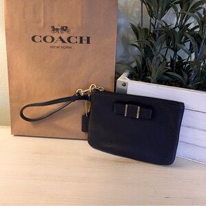 Coach Darcy Bow Wristlet Navy Blue Leather